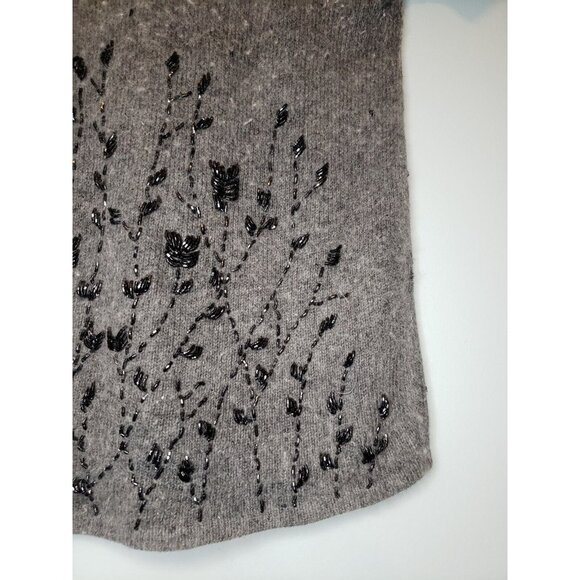 Urban Works Womens Sz XS Sweater Short Sleeve Gray Angora Rabbit Floral Beaded - Picture 3 of 5